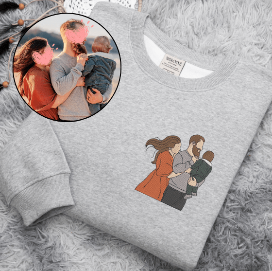 Custom full embroidered Pet Face, Portrait for Couples and Family t-shirt, hoodie and sweatshirt