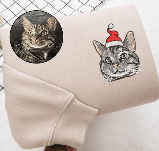 Custom Embroidered Pet Face Christmas Hoodie, Sweatshirt & T-shirt | Personalized Pet Lovers Gift