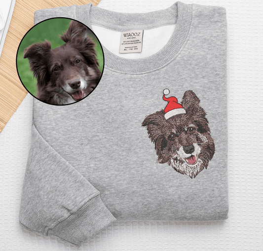 Custom Embroidered Pet Face Christmas Hoodie, Sweatshirt & T-shirt | Personalized Pet Lovers Gift