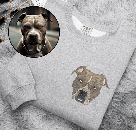 Custom Embroidered Pit Bull Face Sweatshirt Hoodie and T-shirt