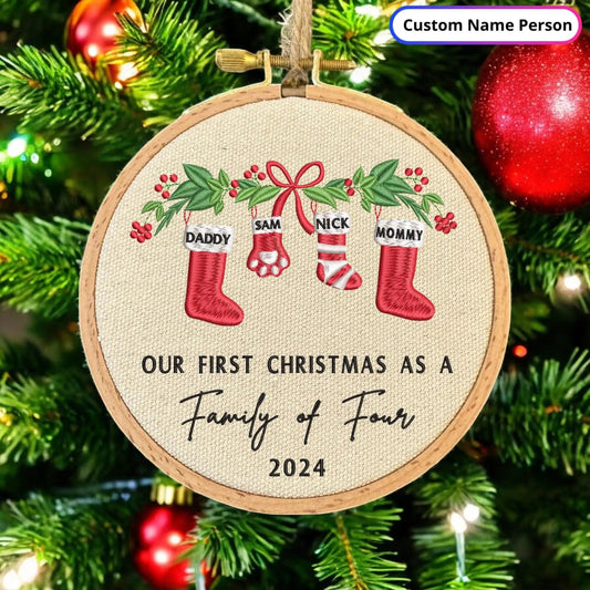 Personalized First Christmas as a Family of 3 Embroidered Ornament, Baby First Christmas Tree Ornament, 1st Xmas Ornament, Family Ornament