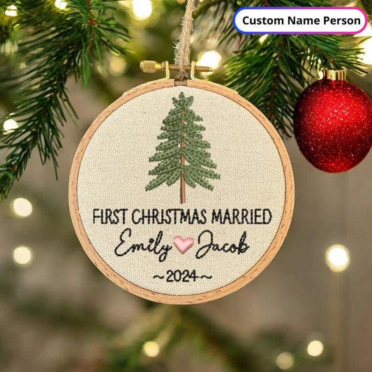 First Christmas Married Ornament Embroidered Mr Mrs Ornament Personalized Wedding Gift Newlywed Christmas Gift Our First Christmas Ornament