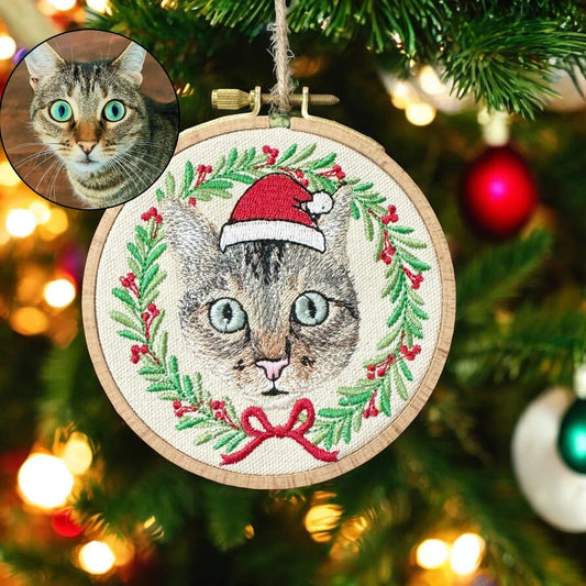 Personalized Embroidered Cat Picture Ornament, Custom Dog Ornament, Christmas Gifts, Gift For Dog Owners, Gift For Pet Lovers Christmas