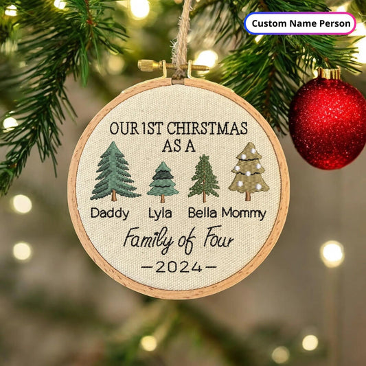 Family of Four Christmas Embroidered Ornament, Family Ornament, Personalized Baby's First Christmas Ornament, Christmas Gift