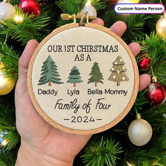 Family of Four Christmas Embroidered Ornament, Family Ornament, Personalized Baby's First Christmas Ornament, Christmas Gift