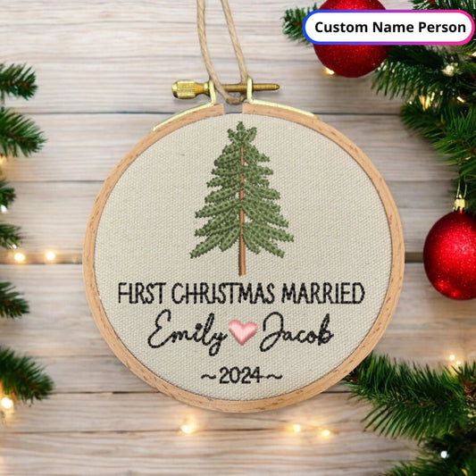 First Christmas Married Ornament Embroidered Mr Mrs Ornament Personalized Wedding Gift Newlywed Christmas Gift Our First Christmas Ornament