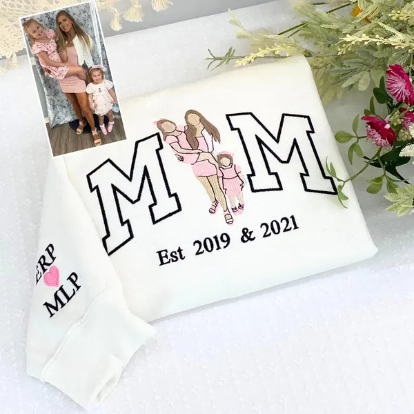 Custom Embroidered Mom Portrait Sweatshirt – Personalized Photo Hoodie, Thoughtful Mother’s Day Gift